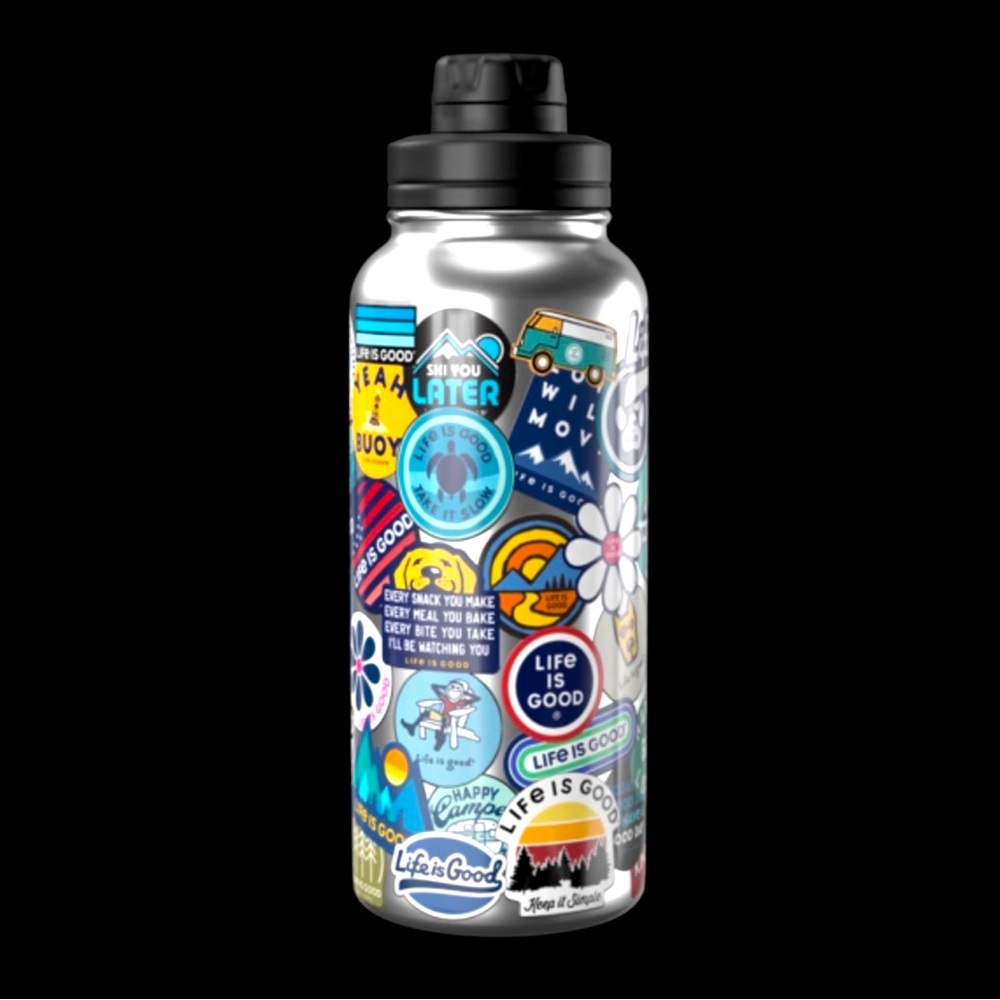 LIFE IS GOOD Stainless Steel Water Bottle Sticker Collage Tumbler 26 oz